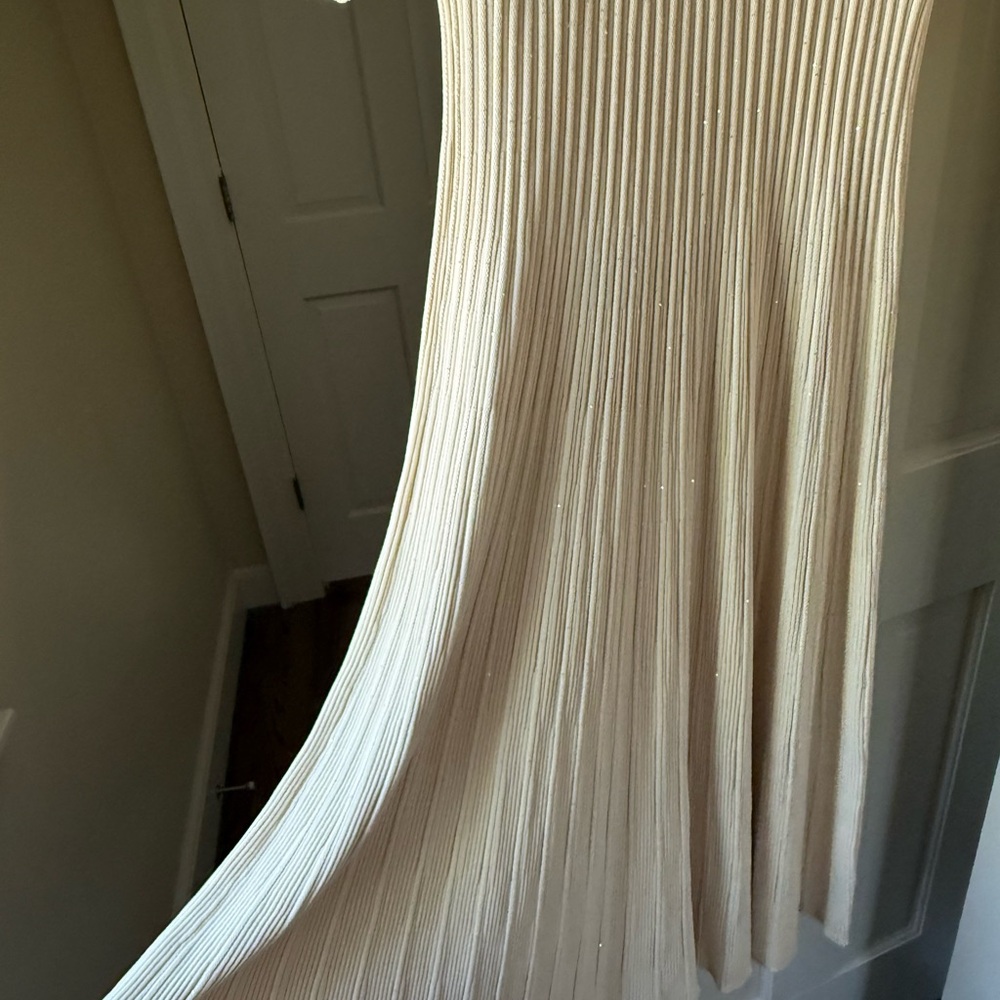 Maje NWT Cream Shimmer Ribbed Knit Maxi Dress Gold Buttons US 10 (EU 42) - Picture 7 of 8